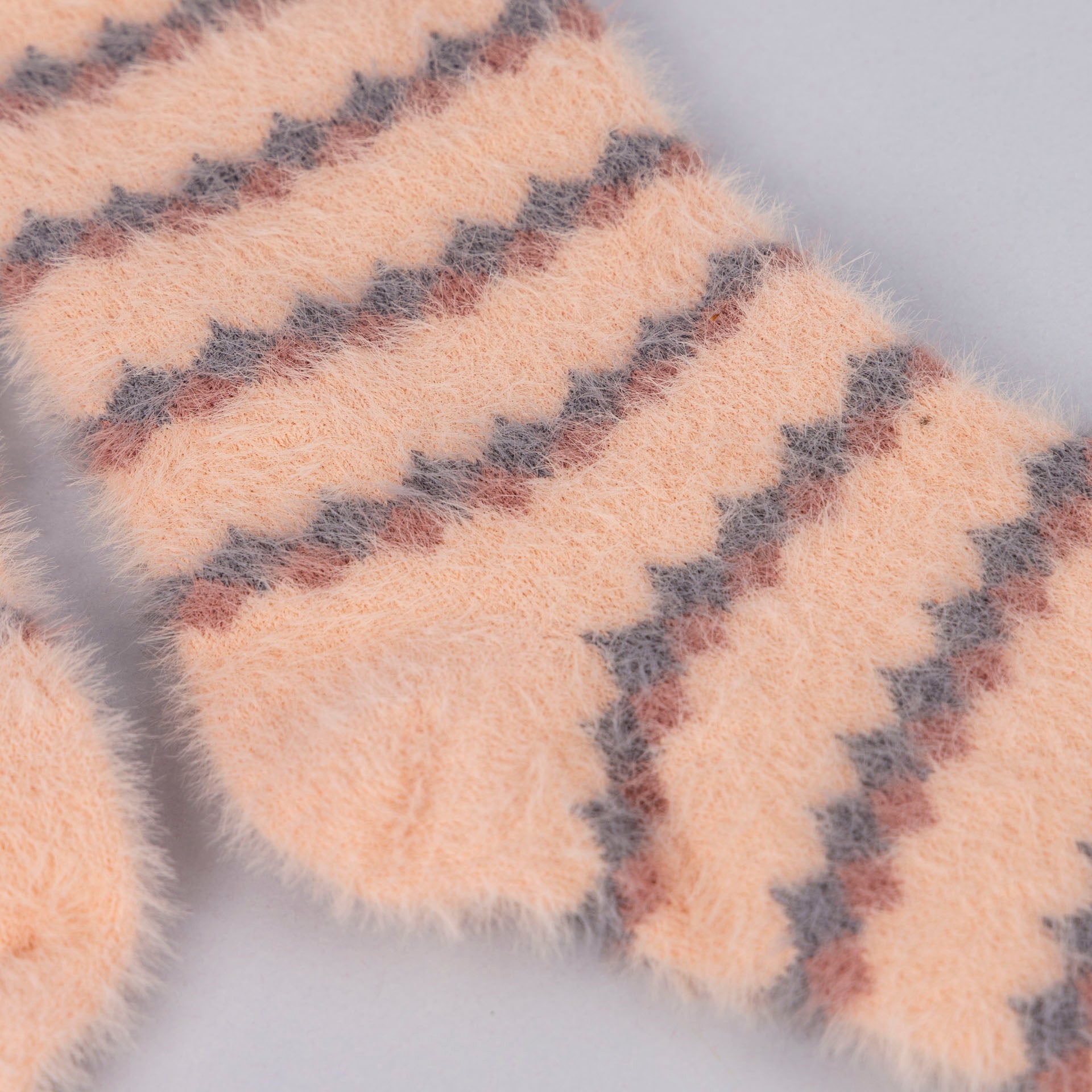 Ladies' Fuzzy Pink & Grey Squiggle Socks