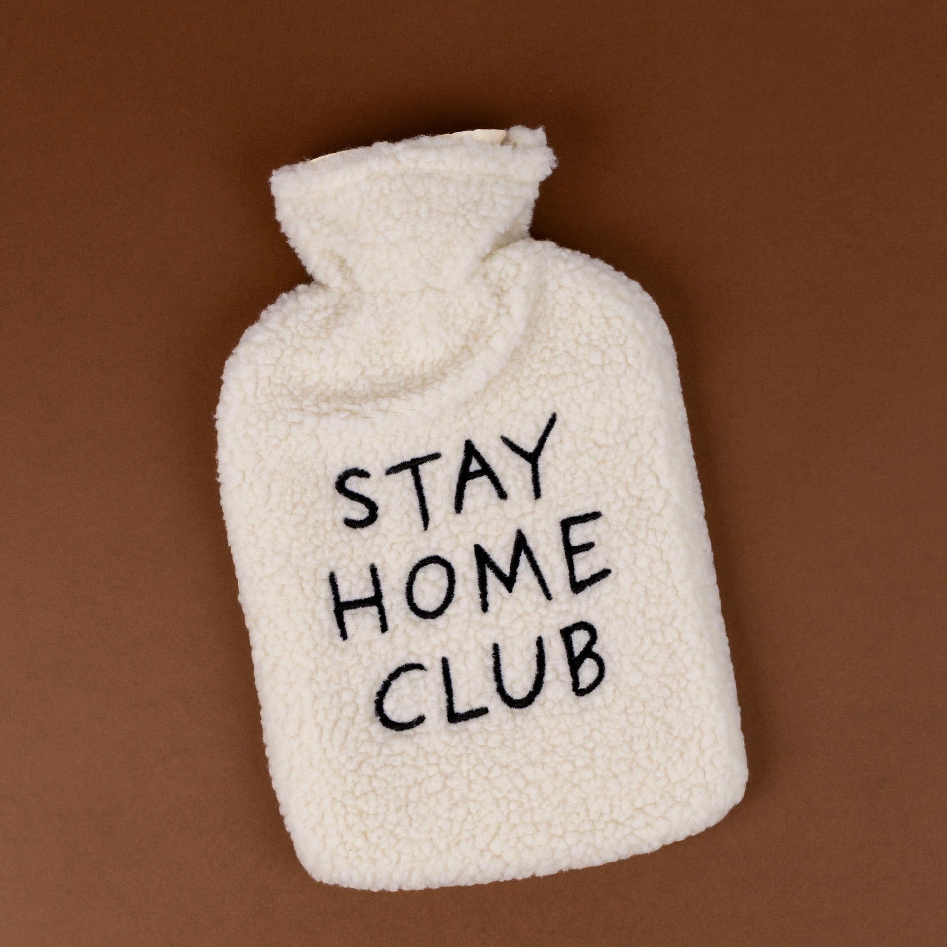 "Stay Home Club" Hot Water Bottle with Fleece Cover