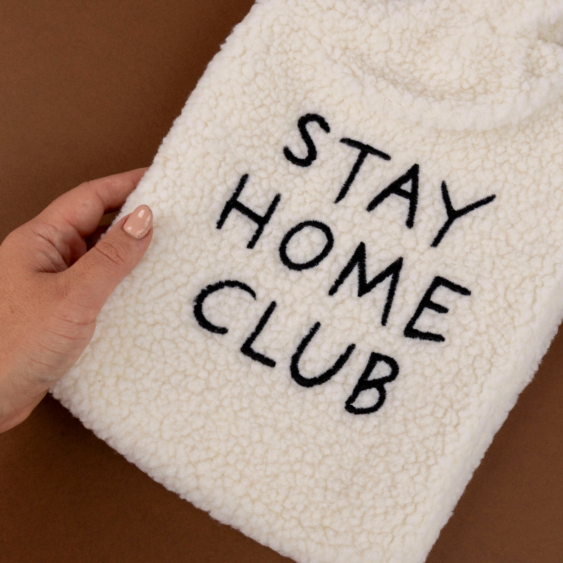 "Stay Home Club" Hot Water Bottle with Fleece Cover