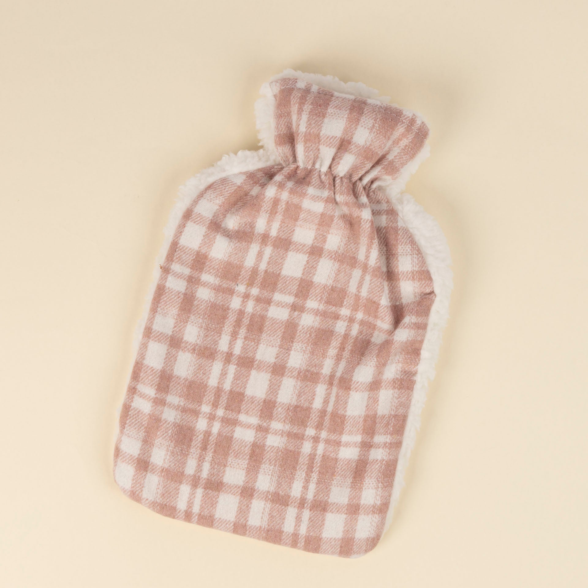 Hot Water Bottle with Pink Check/Cream Fleece Cover