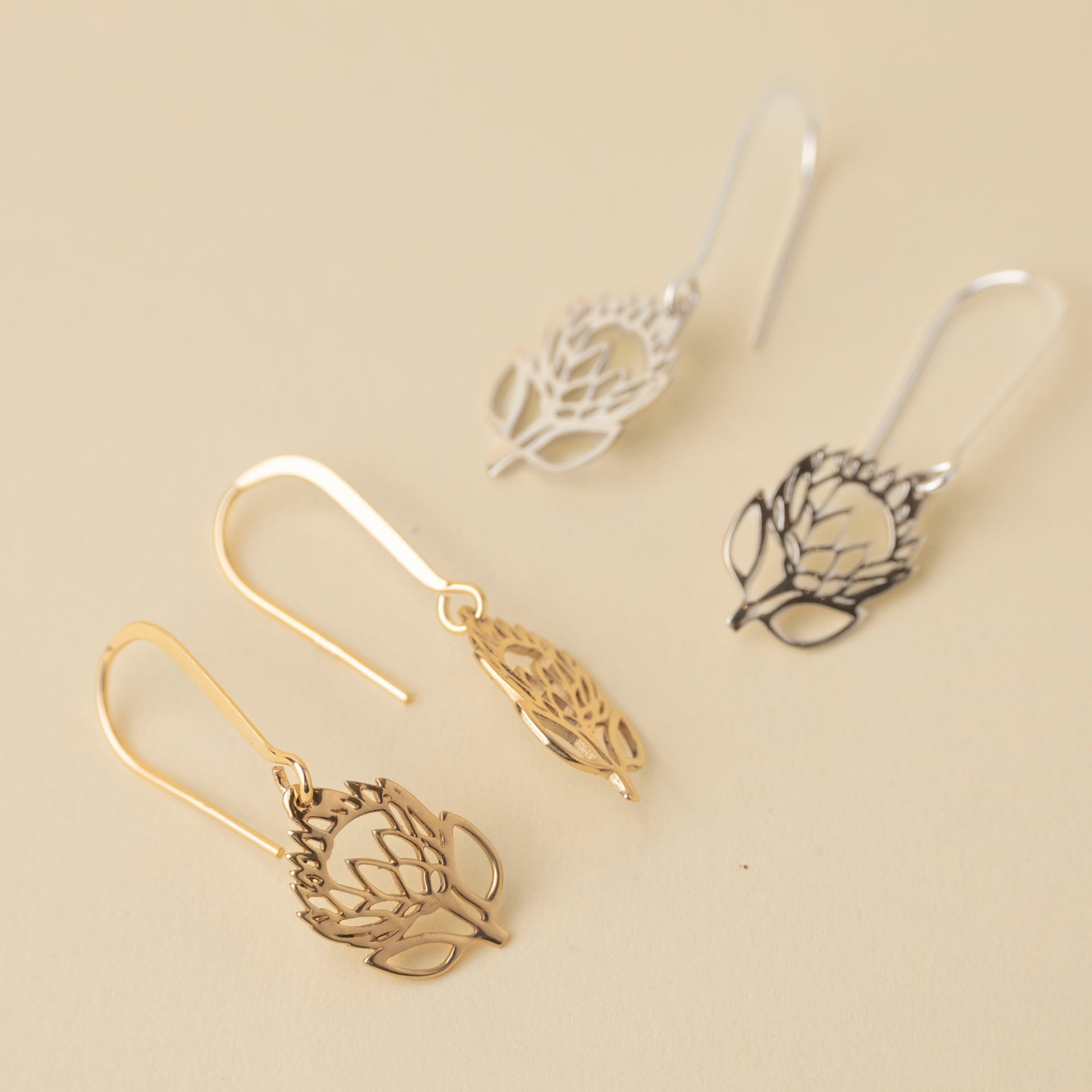 Open Protea Dangle Earrings (Sterling Silver or Gold-Plated)