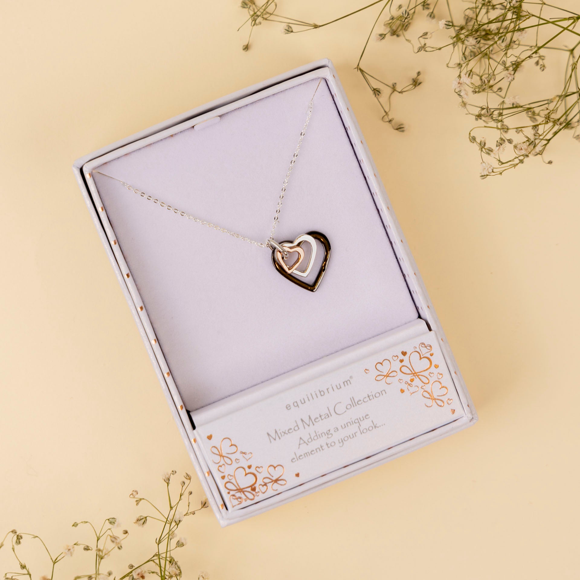 Mixed Metal Triple Heart Necklace