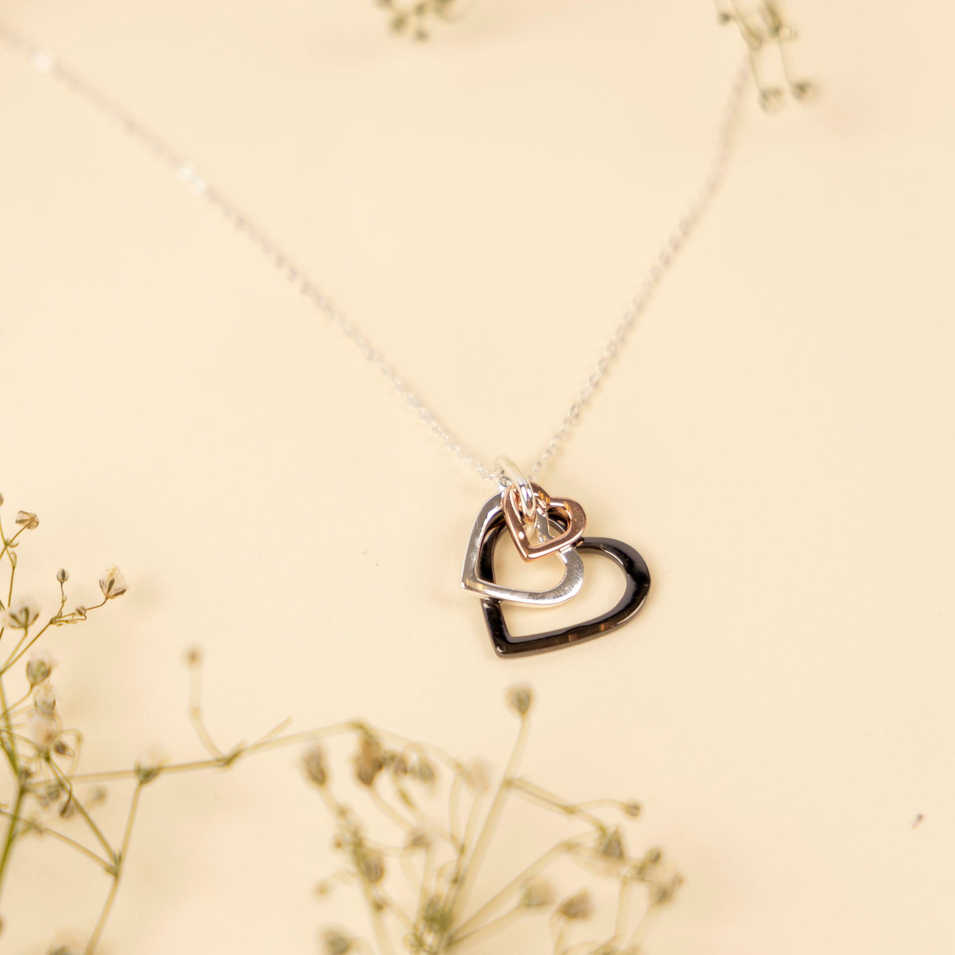 Mixed Metal Triple Heart Necklace