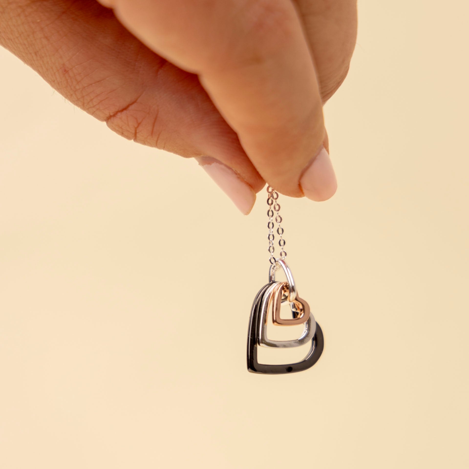 Mixed Metal Triple Heart Necklace