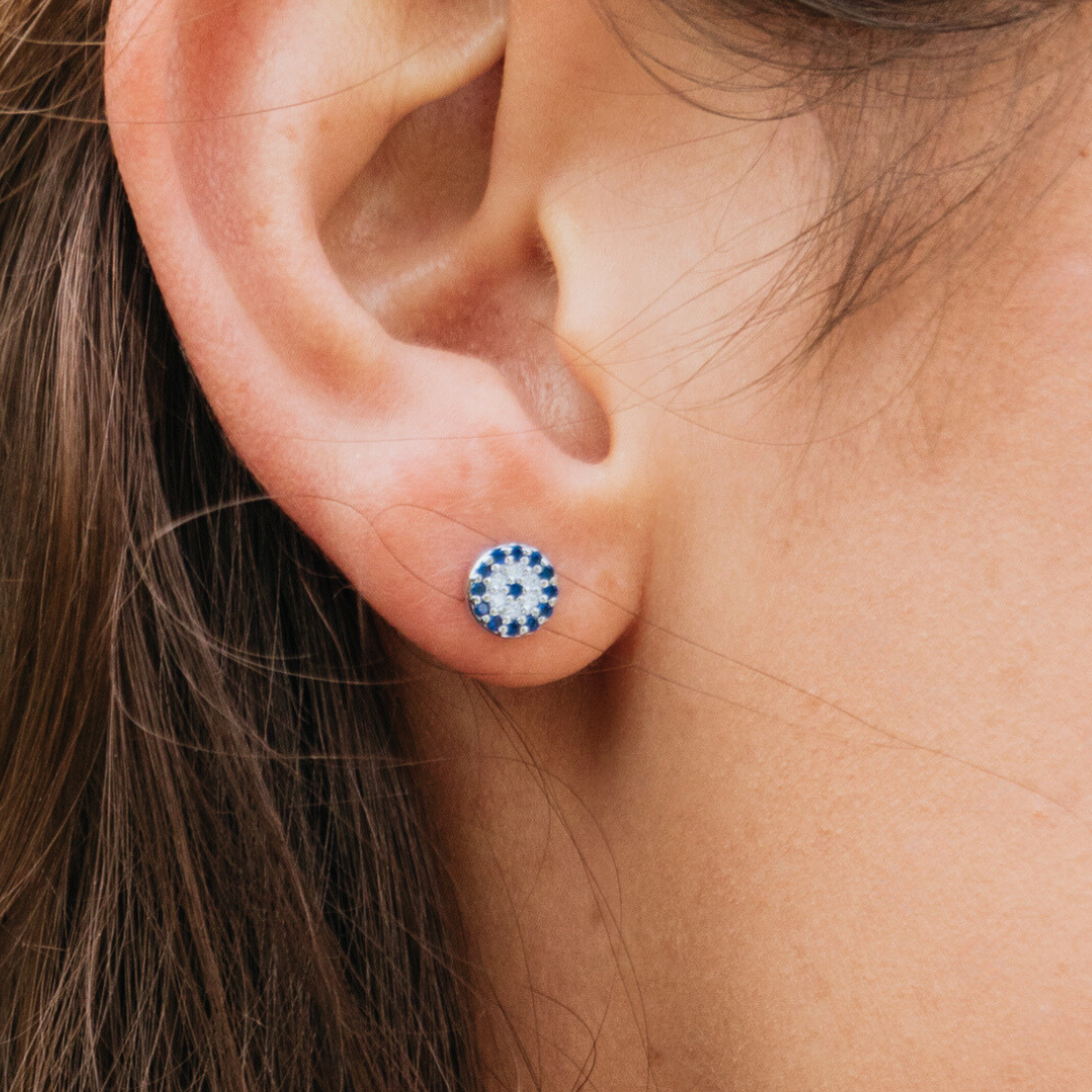 Sterling Silver Evil Eye Mini Stud Earrings