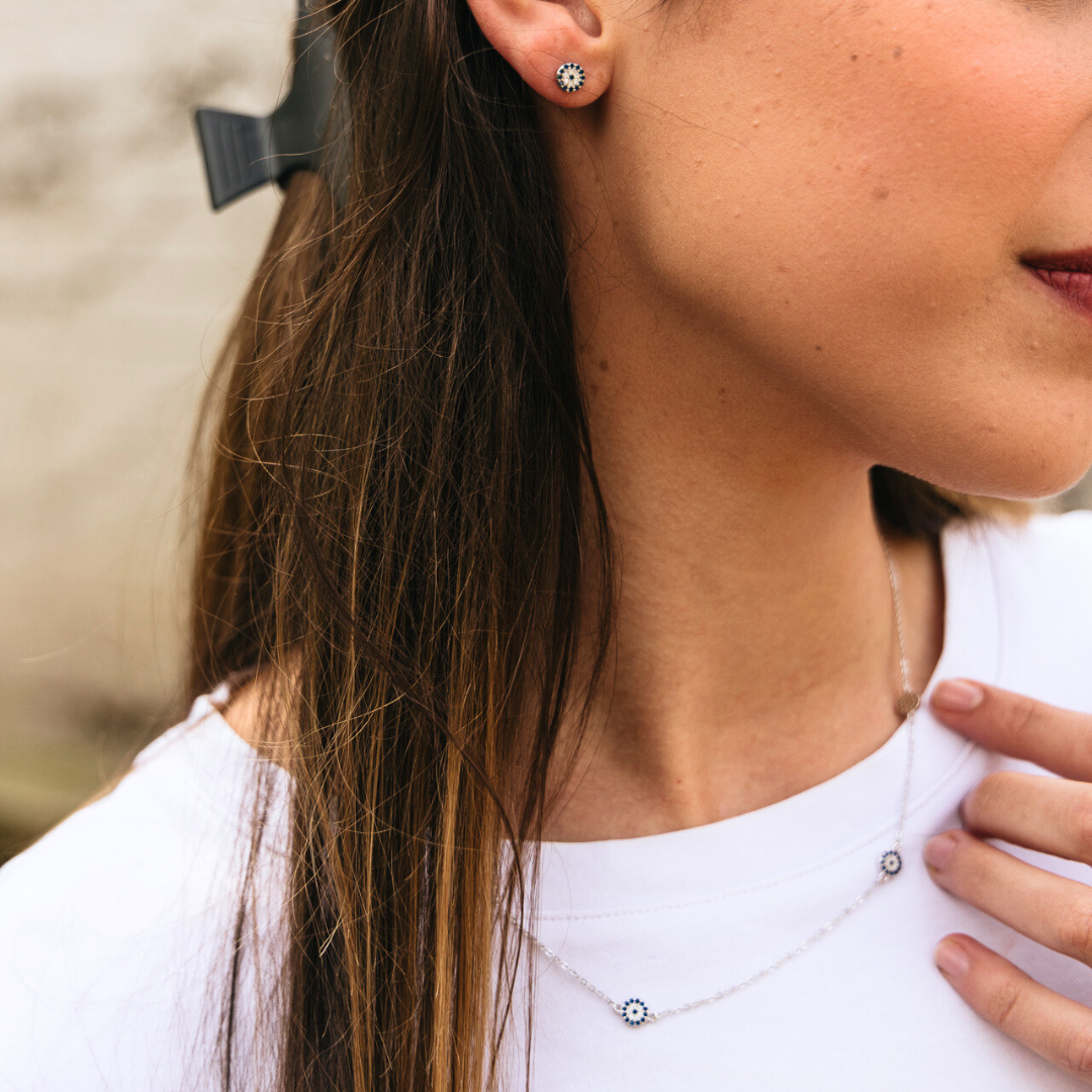 Sterling Silver Evil Eye Mini Stud Earrings