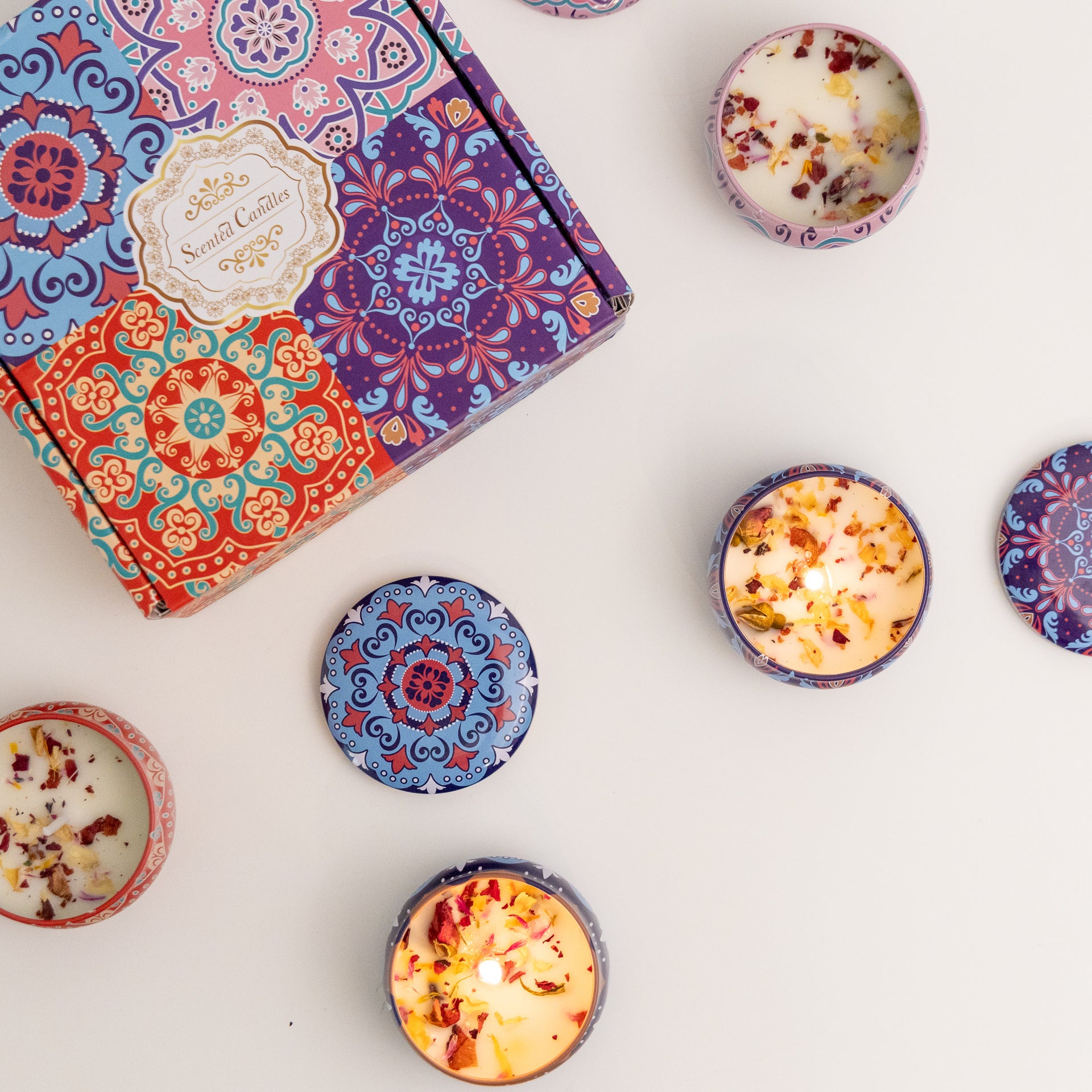 Mandala Scented Candles with Petals (set of 4)