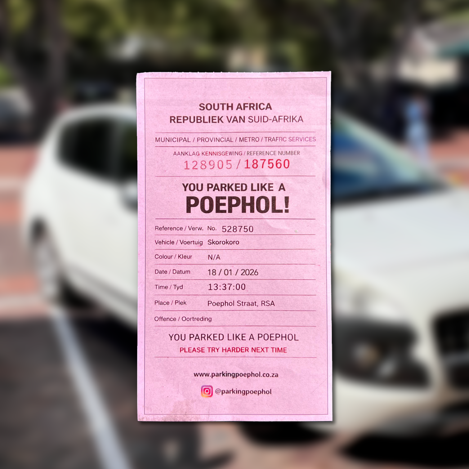 "Parking Poephol" Novelty Parking Tickets