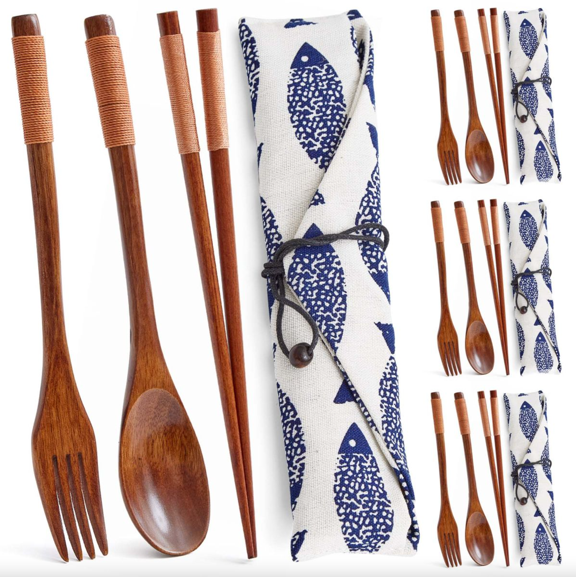 Natural Wood Travel Cutlery Set (4 sets / 16pc)