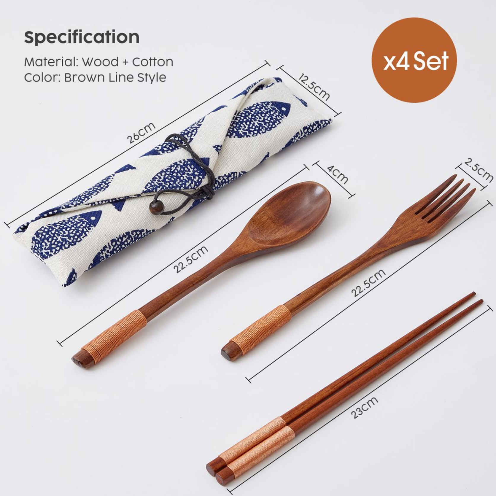 Natural Wood Travel Cutlery Set (4 sets / 16pc)