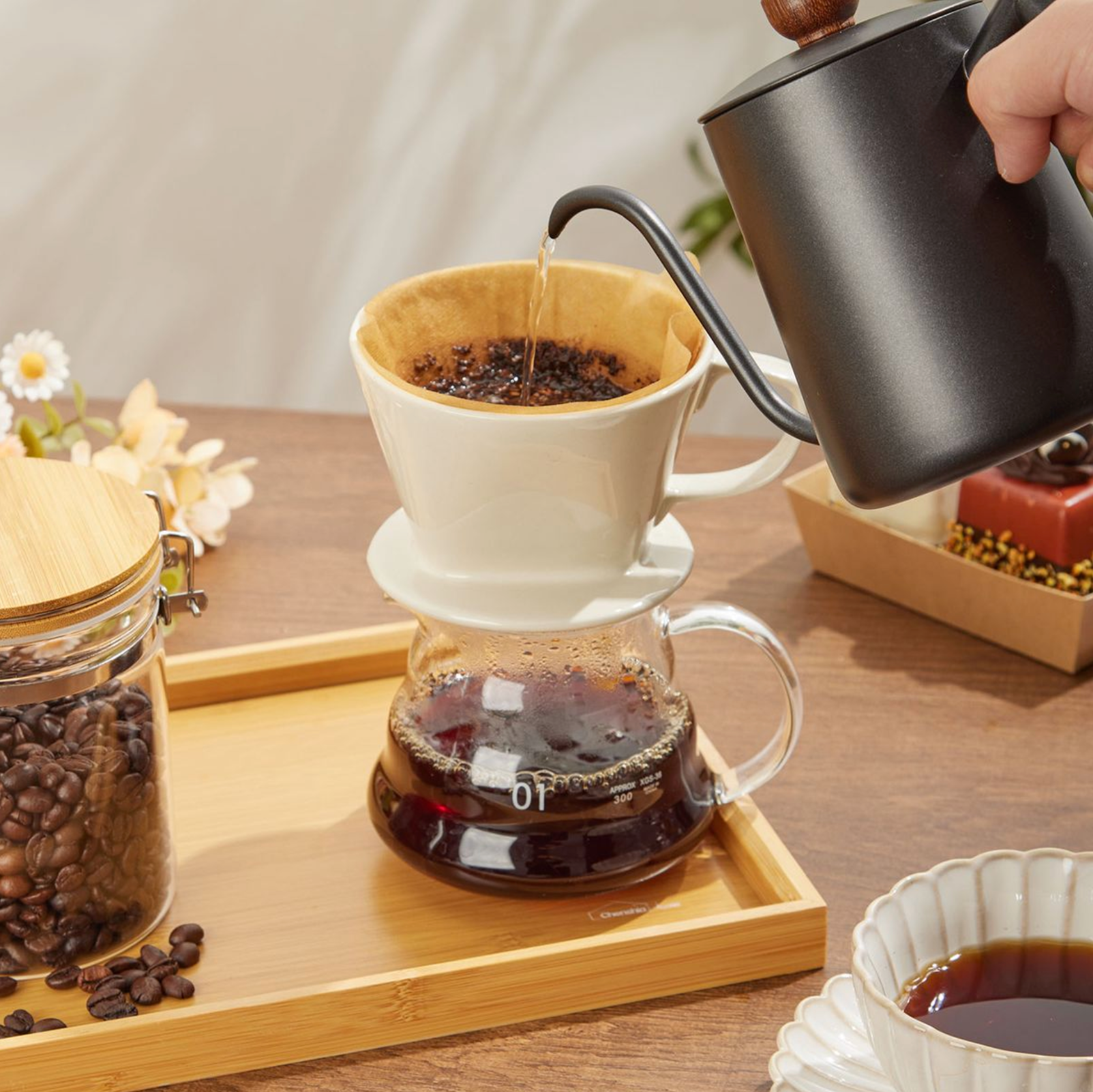 Ceramic Pour-Over Coffee Maker Set with Porcelain Dripper