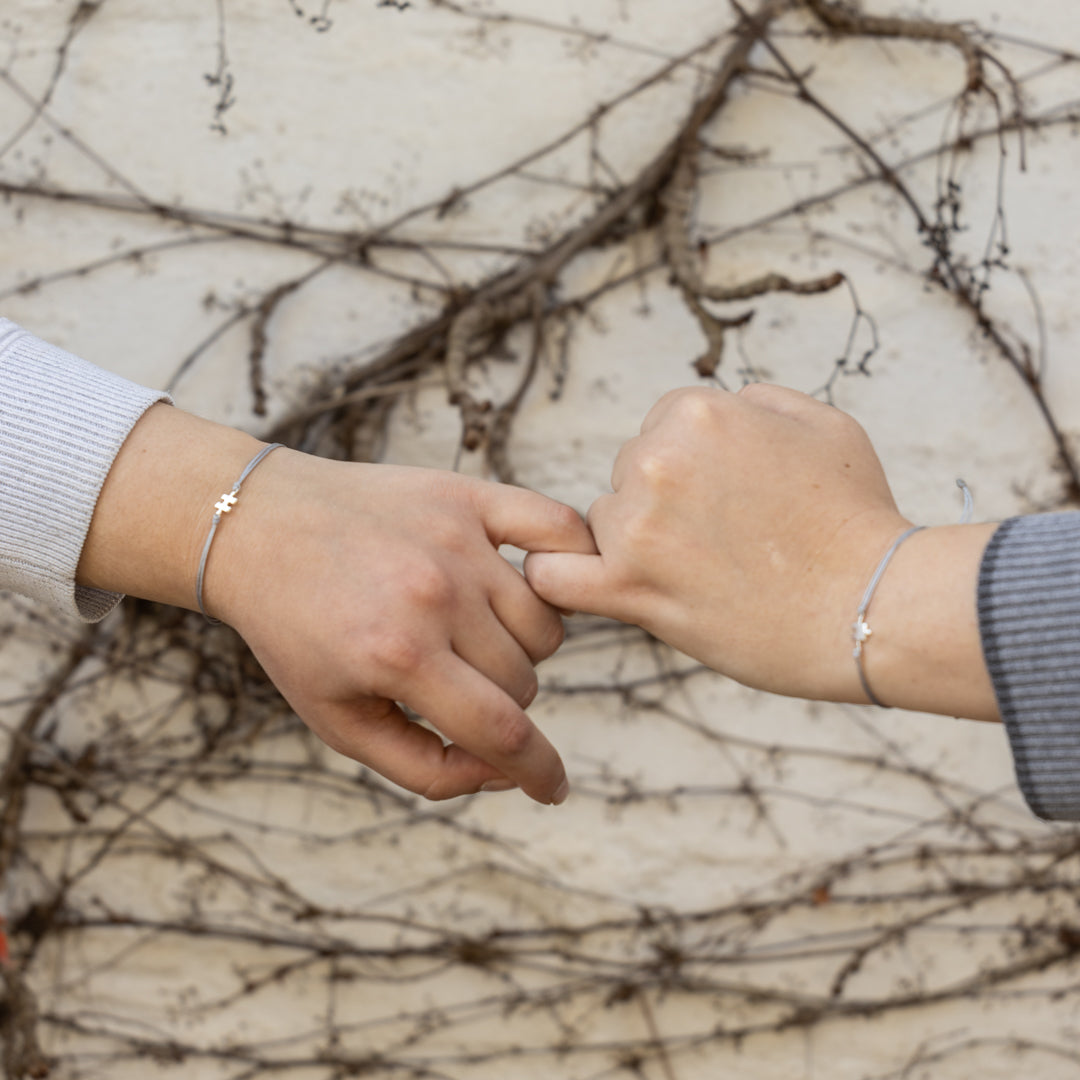 Sterling Silver and Silk Puzzle Pieces Bracelet Set
