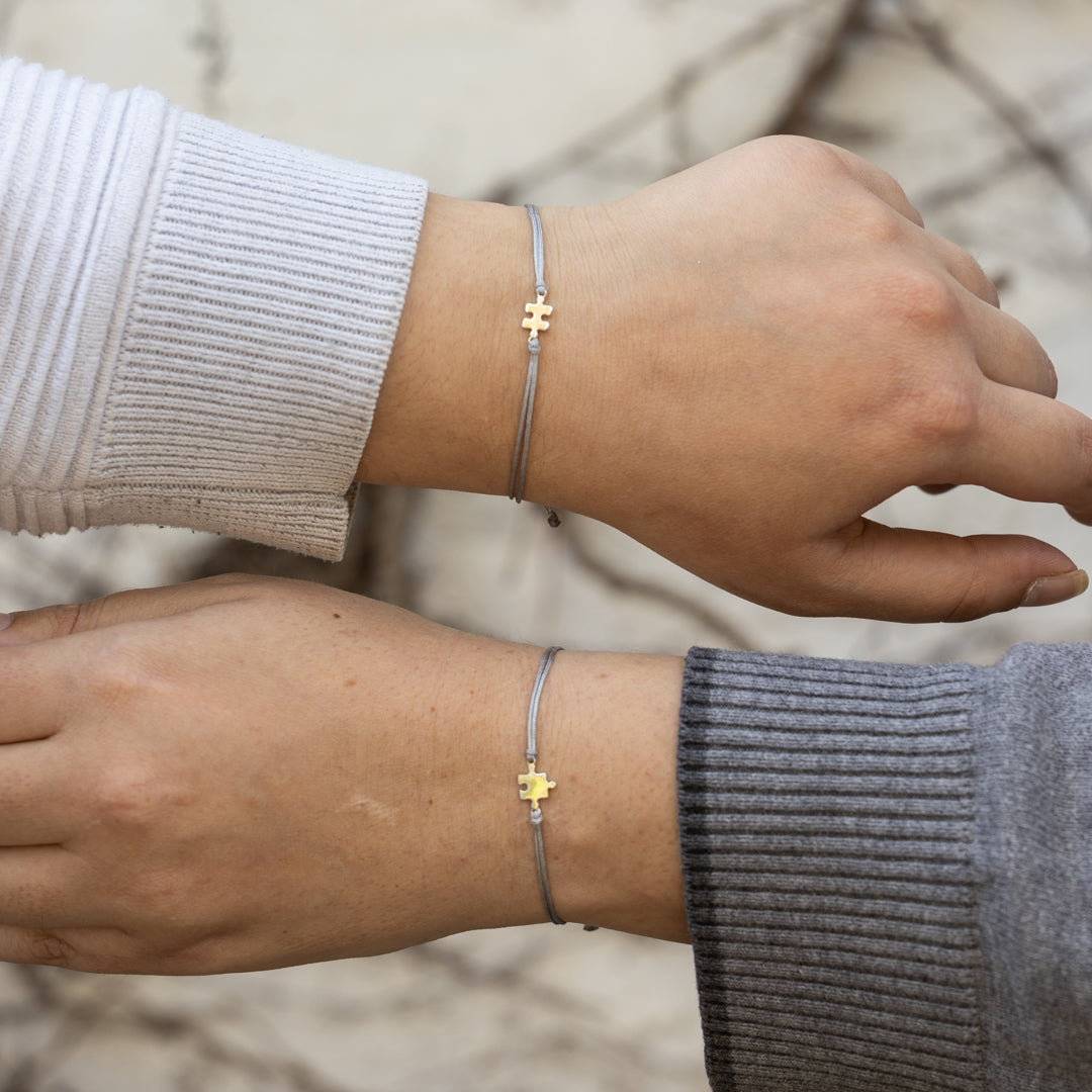 Sterling Silver and Silk Puzzle Pieces Bracelet Set