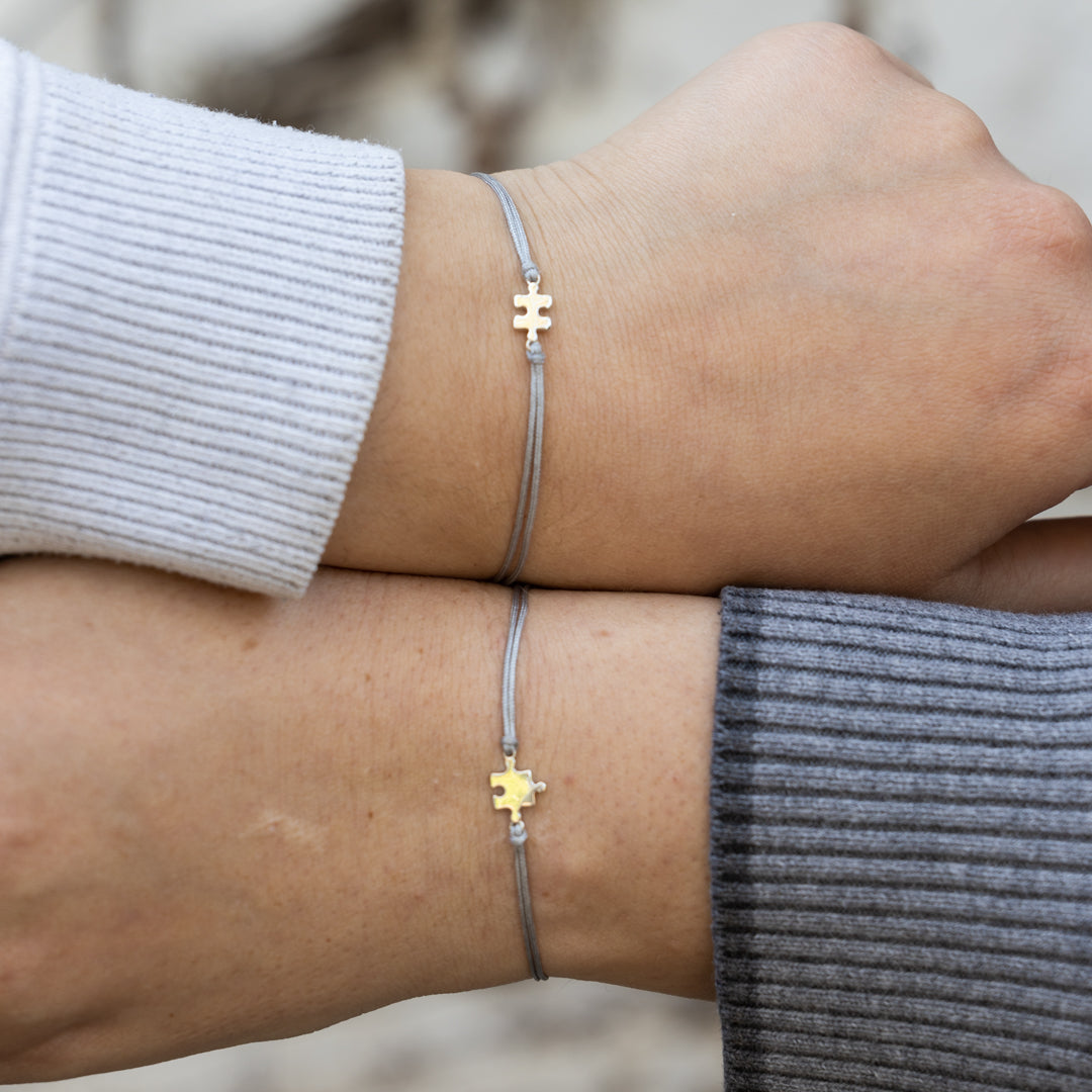 Sterling Silver and Silk Puzzle Pieces Bracelet Set