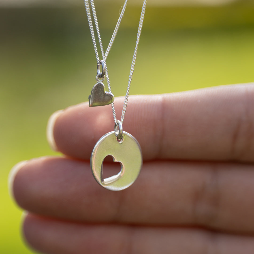 Mother and Daughter Heart Necklace Set (Sterling Silver or Gold Dipped)