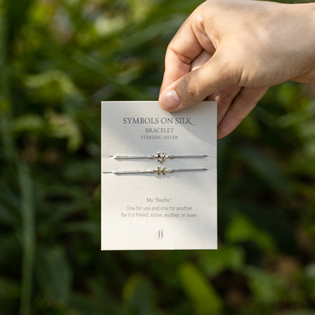 Sterling Silver and Silk Puzzle Pieces Bracelet Set