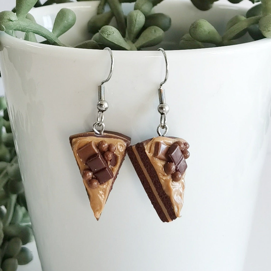 Chocolate Cake Slice Dangle Earrings