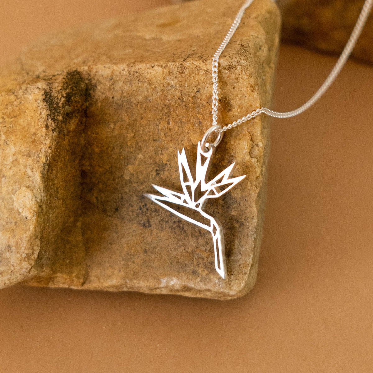 Sterling Silver Origami Strelitzia with Chain