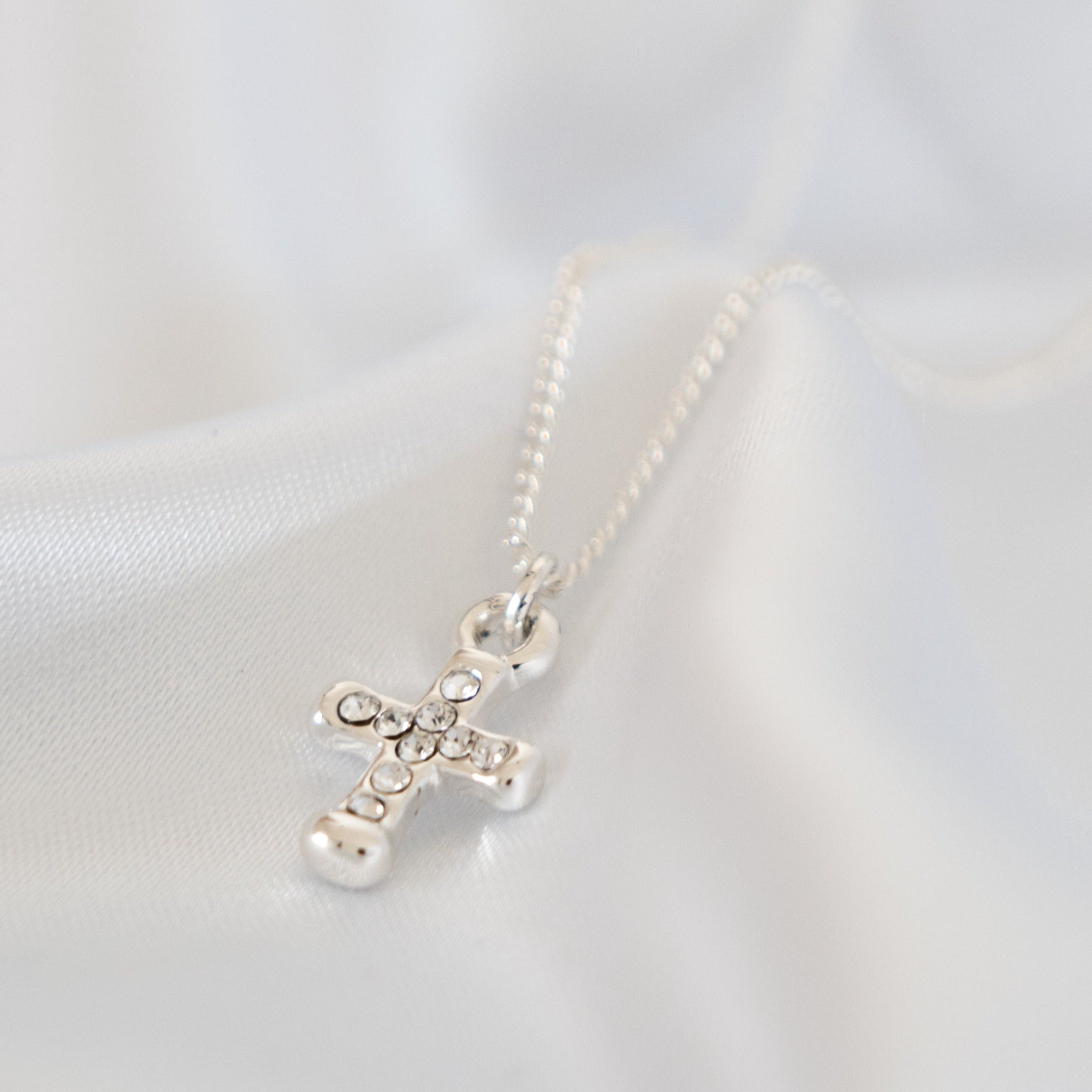 Dainty Diamanté Cross Christening/Confirmation Keepsake Necklace