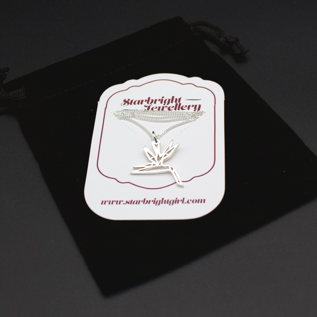 Sterling Silver Origami Strelitzia with Chain