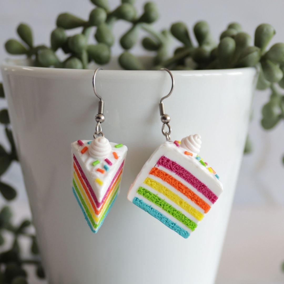 Rainbow Cake Slice Dangle Earrings
