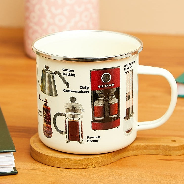 Enamel Mug with Coffee Design