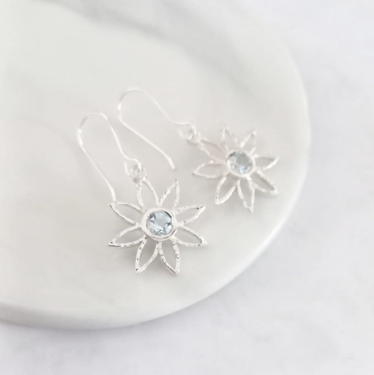 Sterling Silver and Blue Topaz Floral Earrings