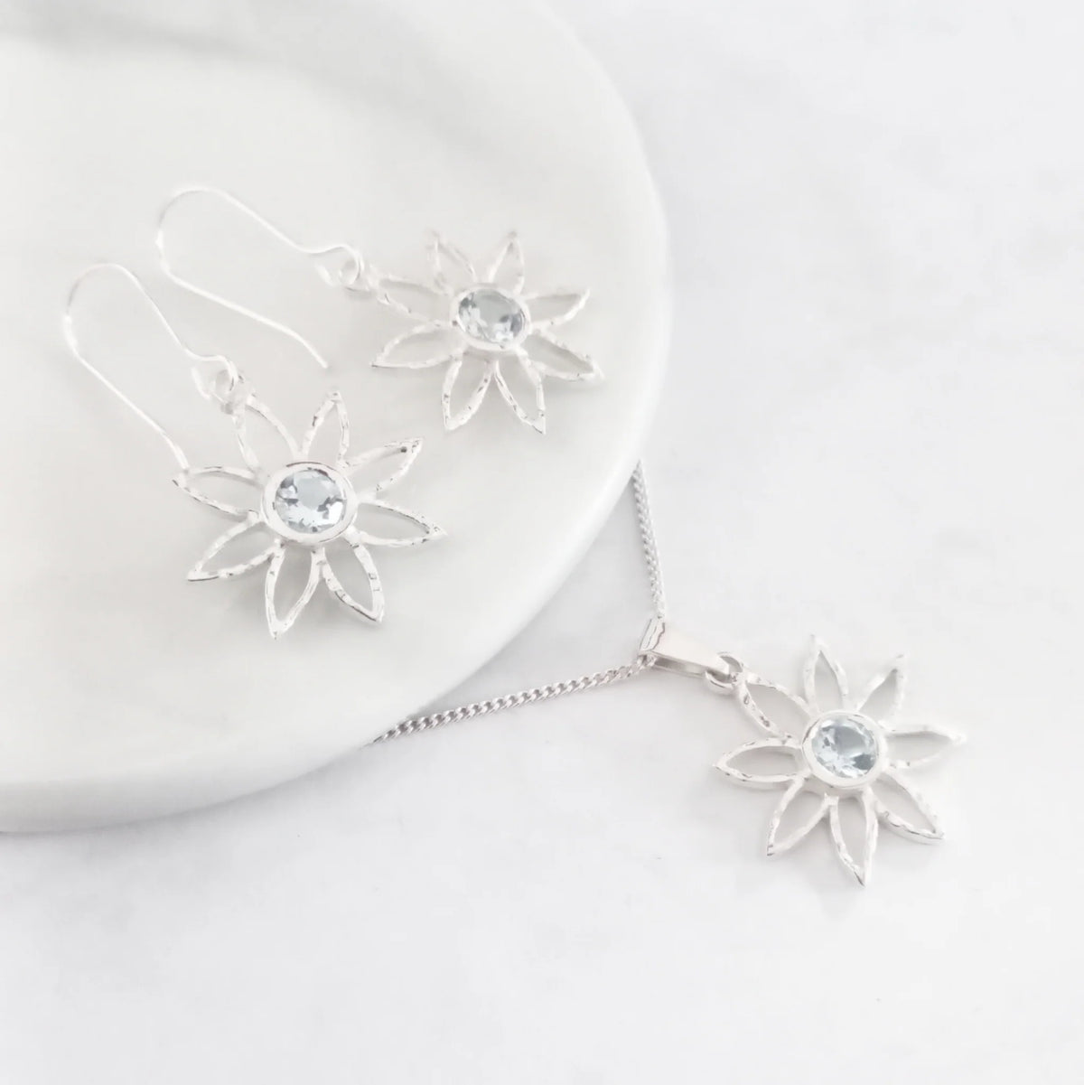 Sterling Silver and Blue Topaz Floral Earrings