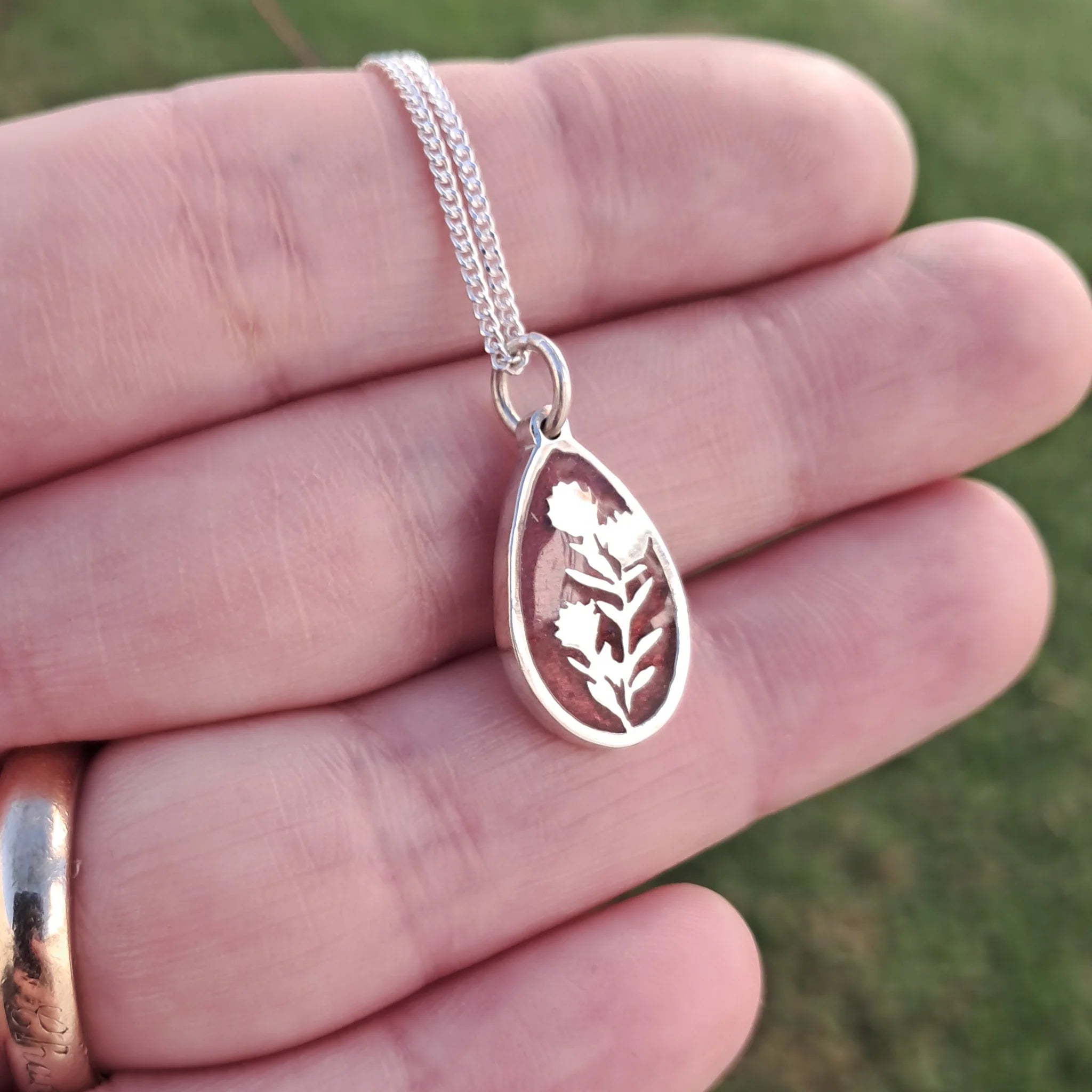 Sterling Silver and Resin Protea Teardrop Pendant