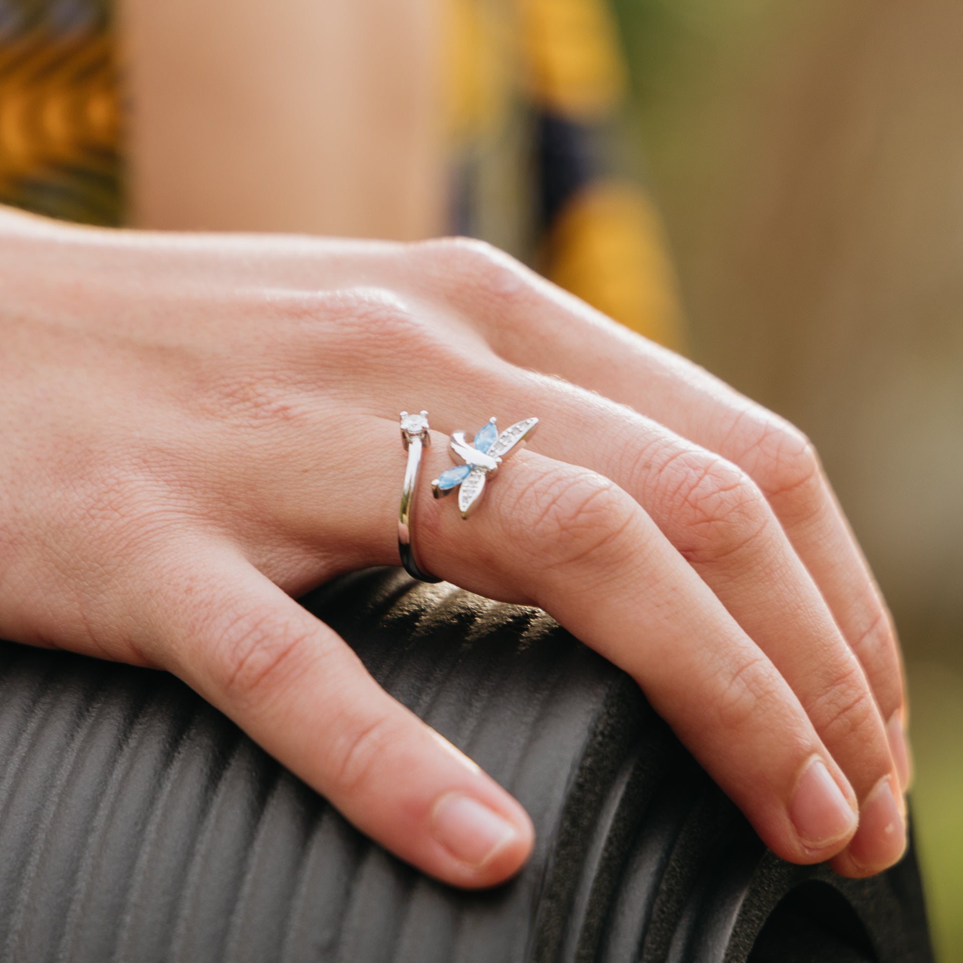 Sterling Silver Dragonfly Adjustable Ring