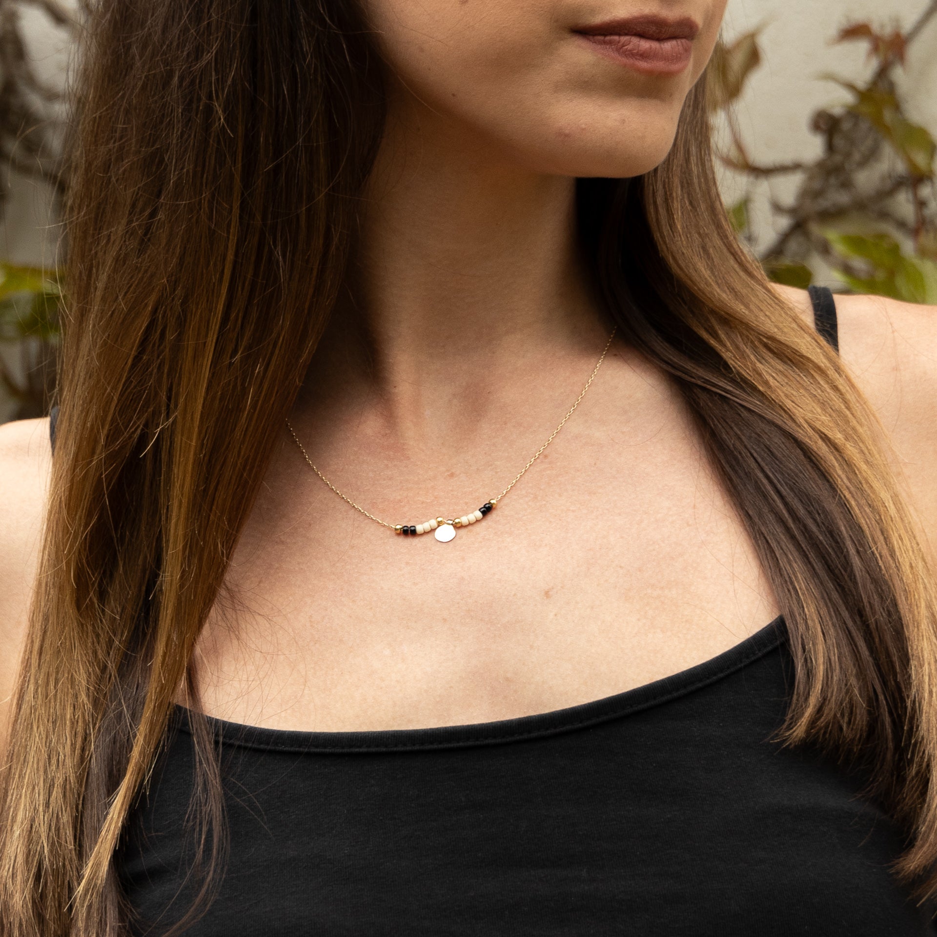 "Stillness" Beaded Charm Necklace (Sterling Silver / Gold-Plated)