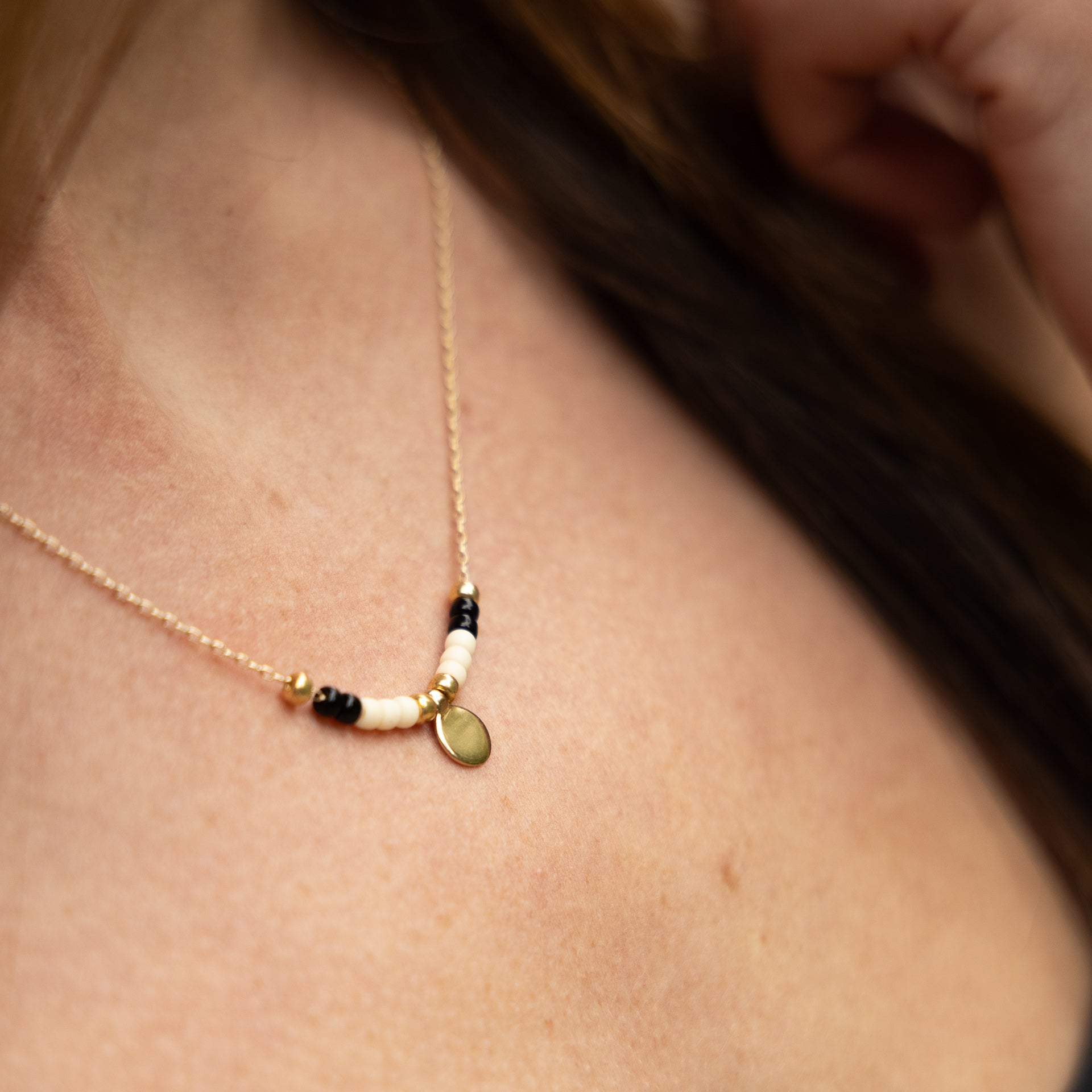 "Stillness" Beaded Charm Necklace (Sterling Silver / Gold-Plated)