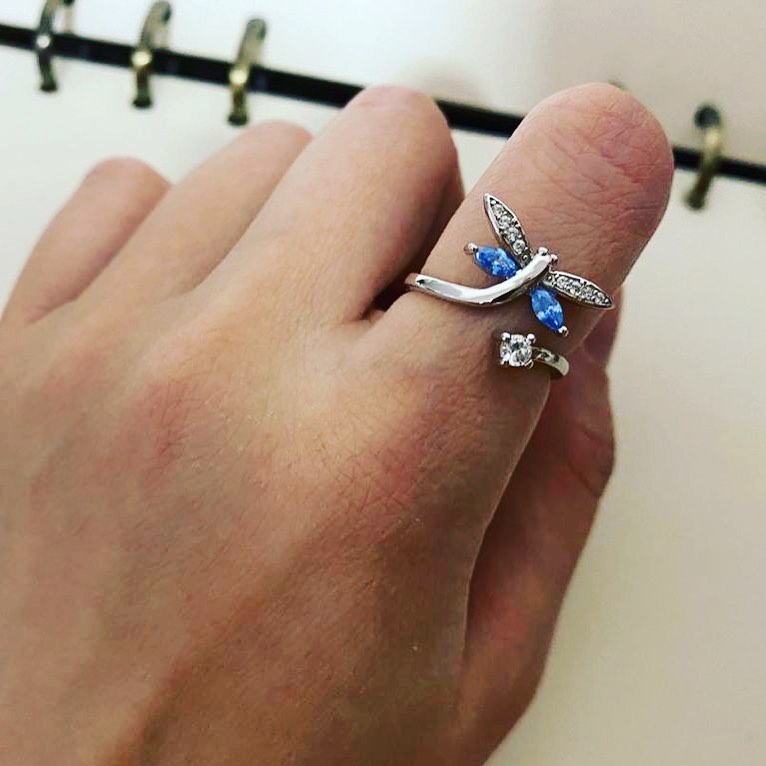 Sterling Silver Dragonfly Adjustable Ring