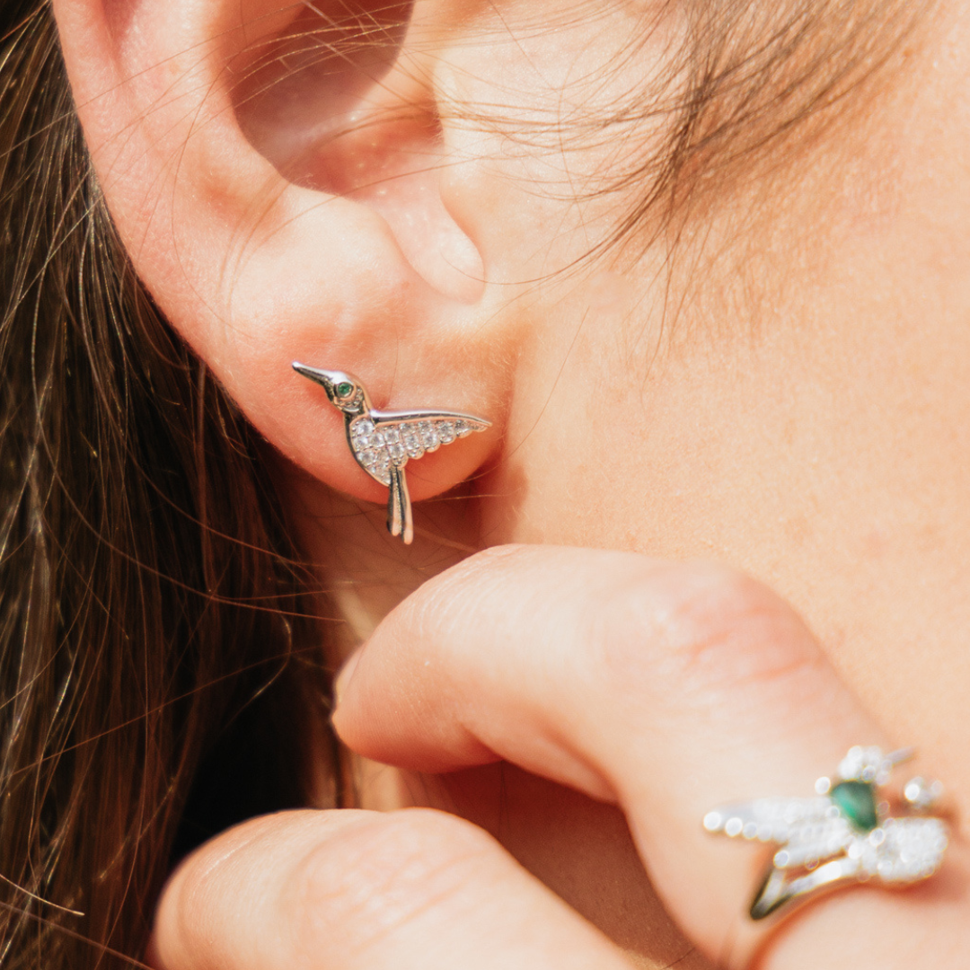 Sterling Silver Hummingbird Stud Earrings