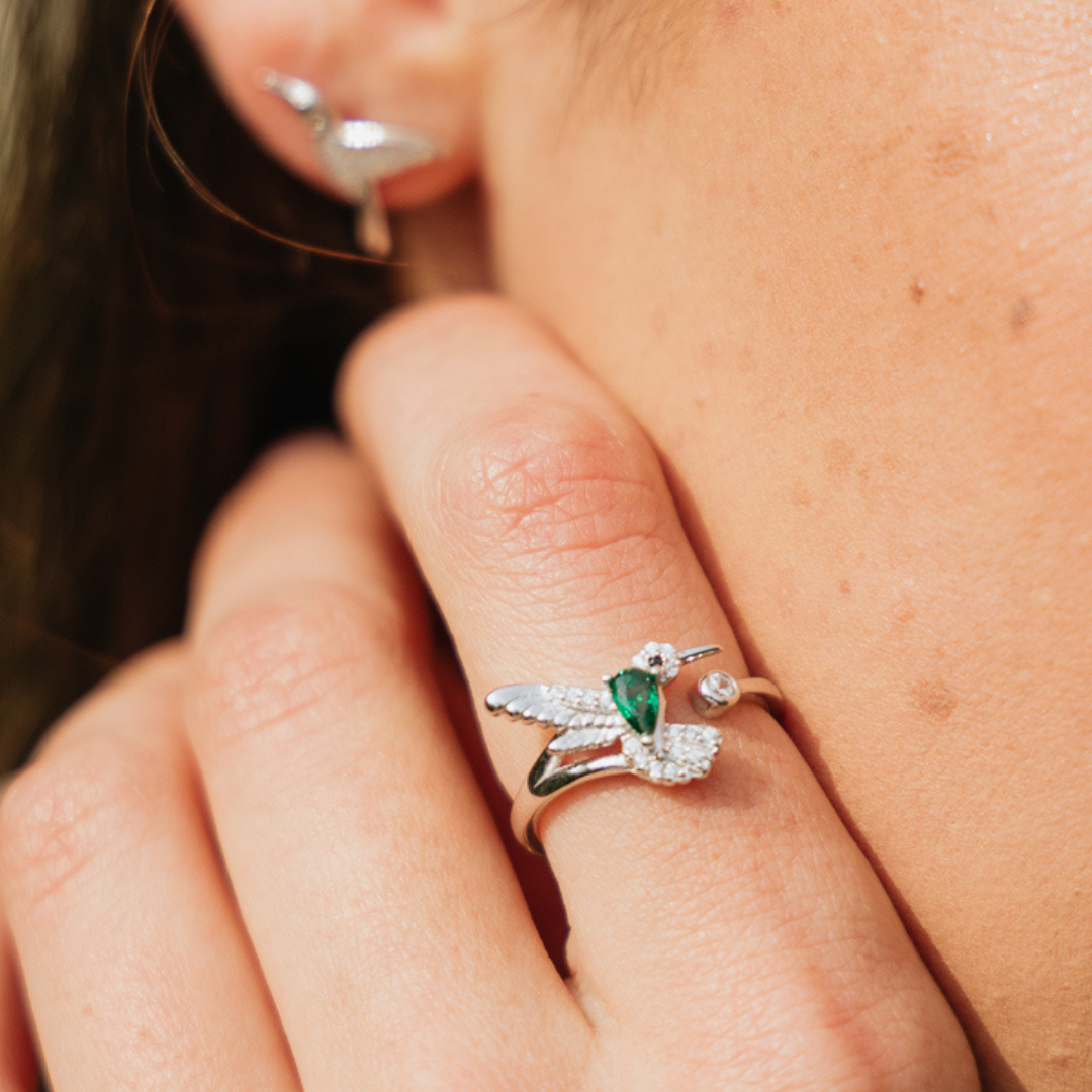 Sterling Silver Hummingbird Adjustable Ring