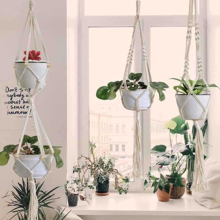 Boho Macrame Pot Plant Hangers (set of 5)