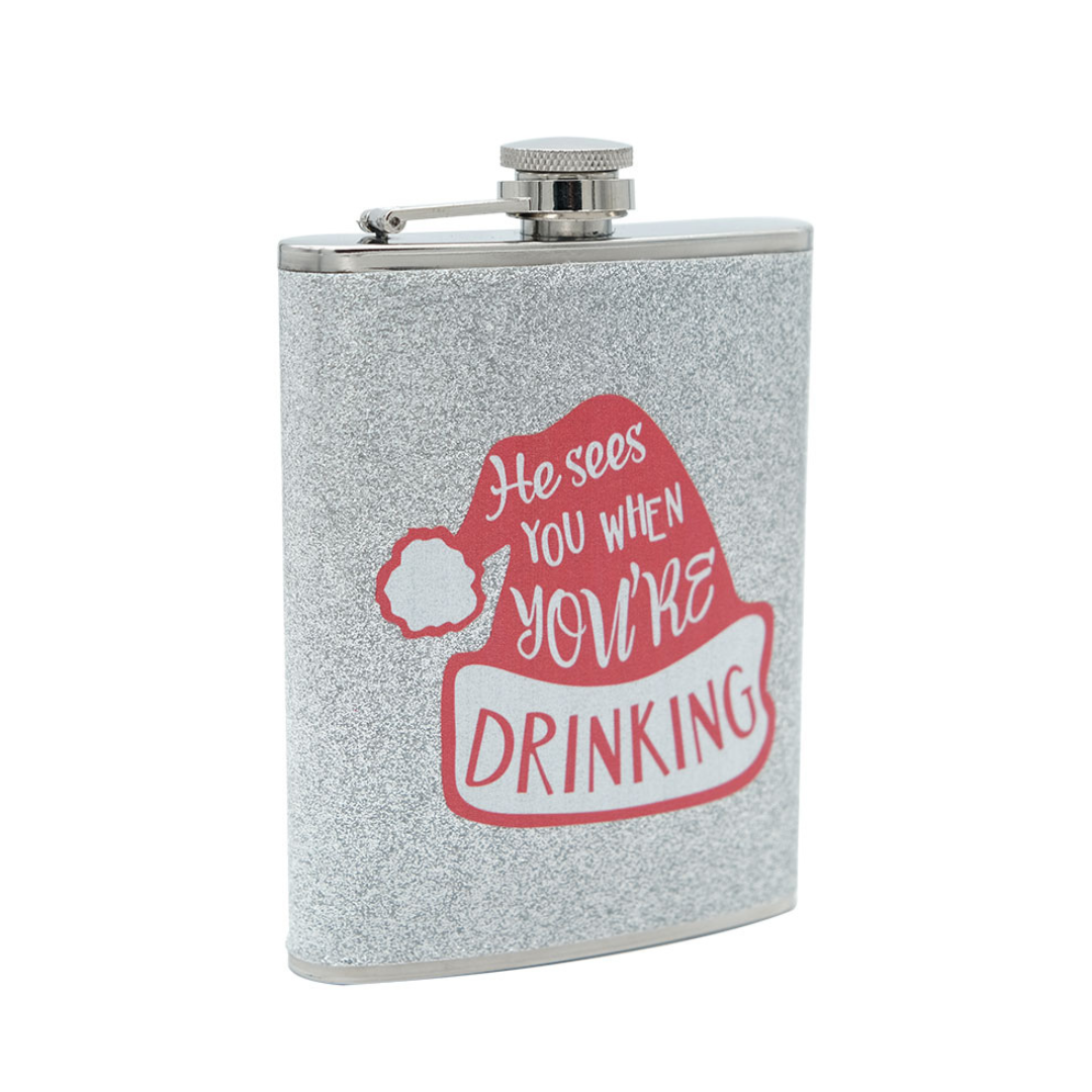 "He Sees You When You're Drinking" Christmas Hip Flask