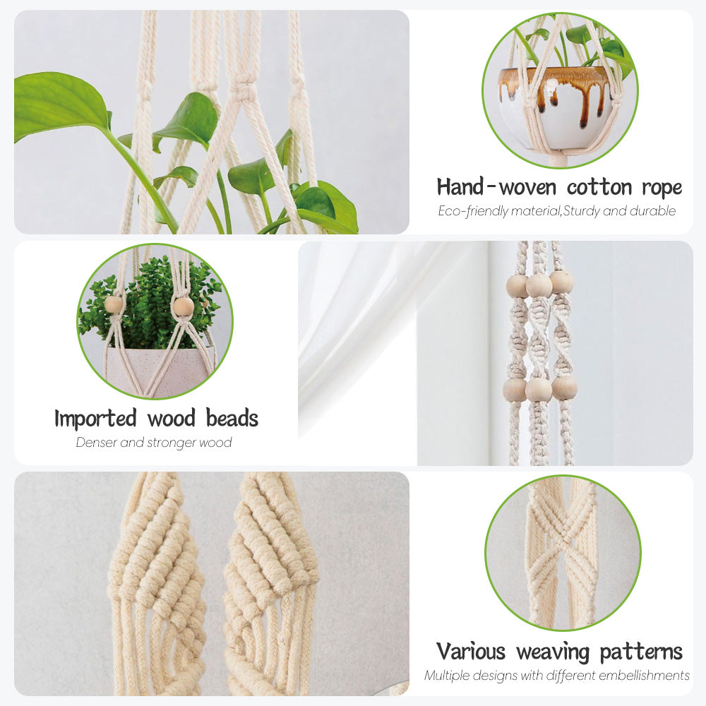 Boho Macrame Pot Plant Hangers (set of 5)