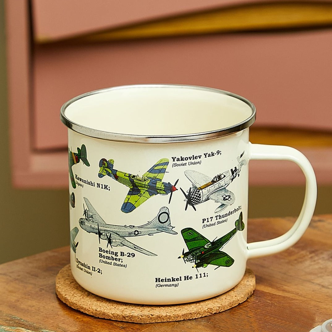 Enamel Mug with Aeroplane Design