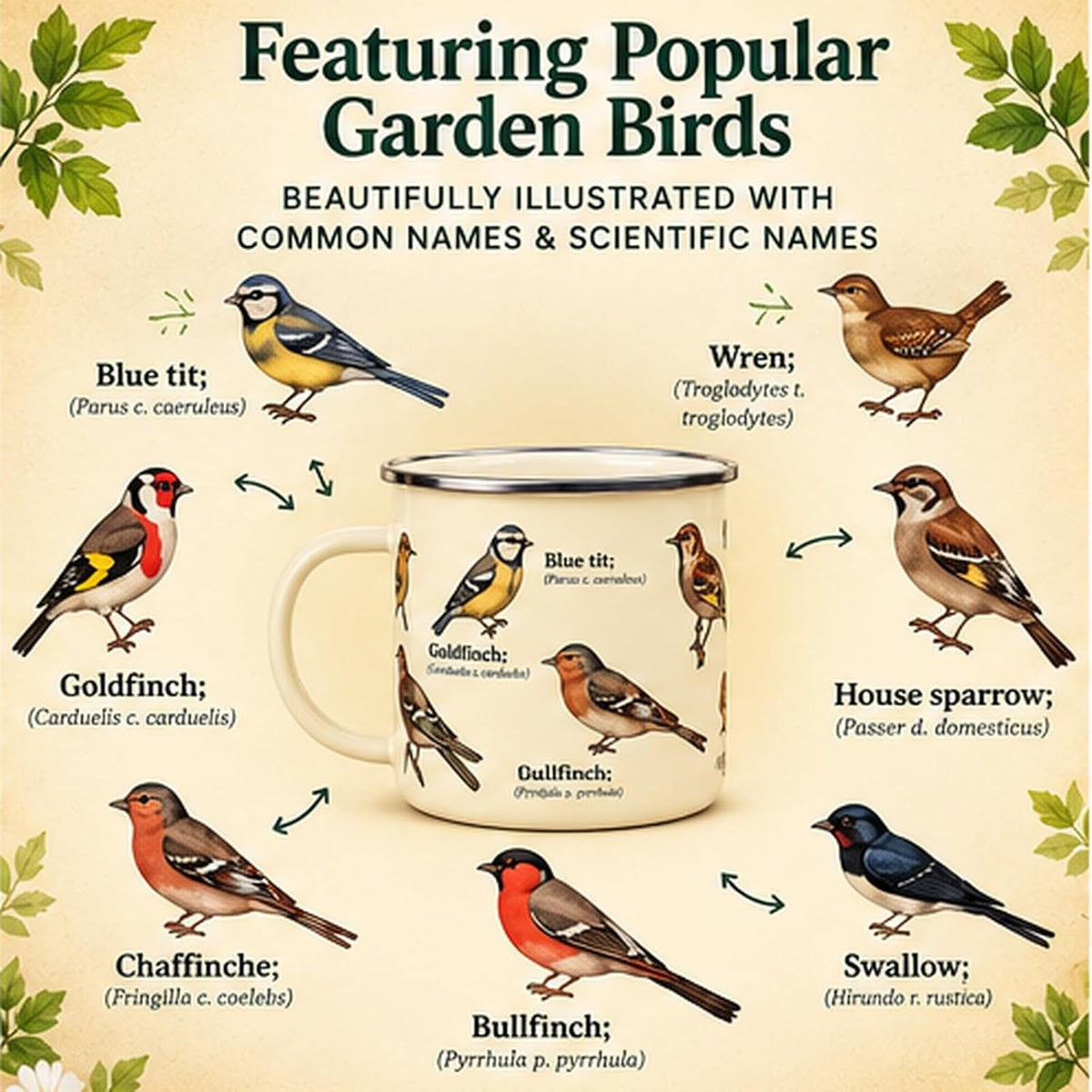 Garden Birds Enamel Mug
