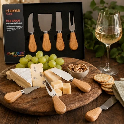 Set of 4 Cheese Knives with Wooden Handles