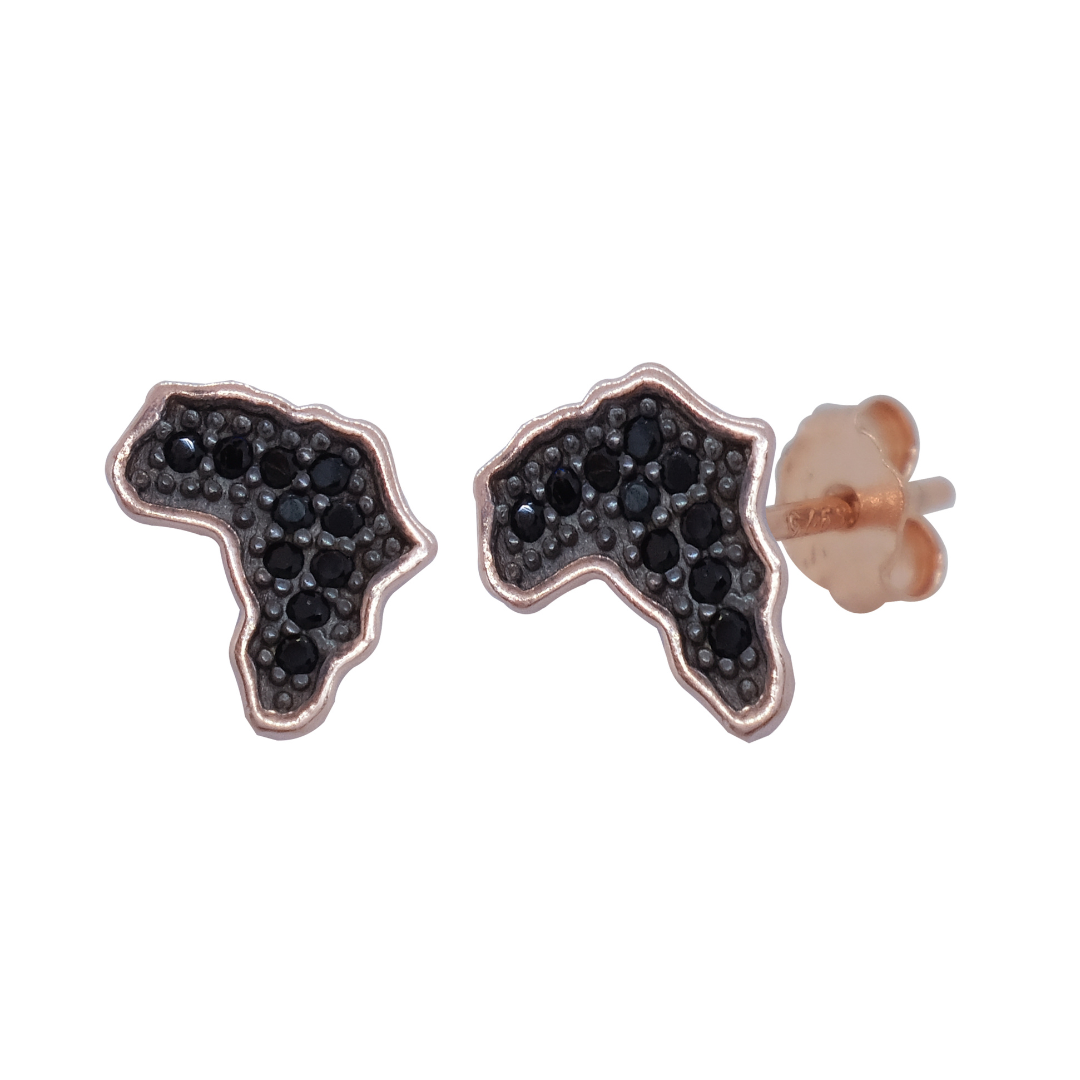 Sterling Silver Rose Gold and Black Africa Stud Earrings