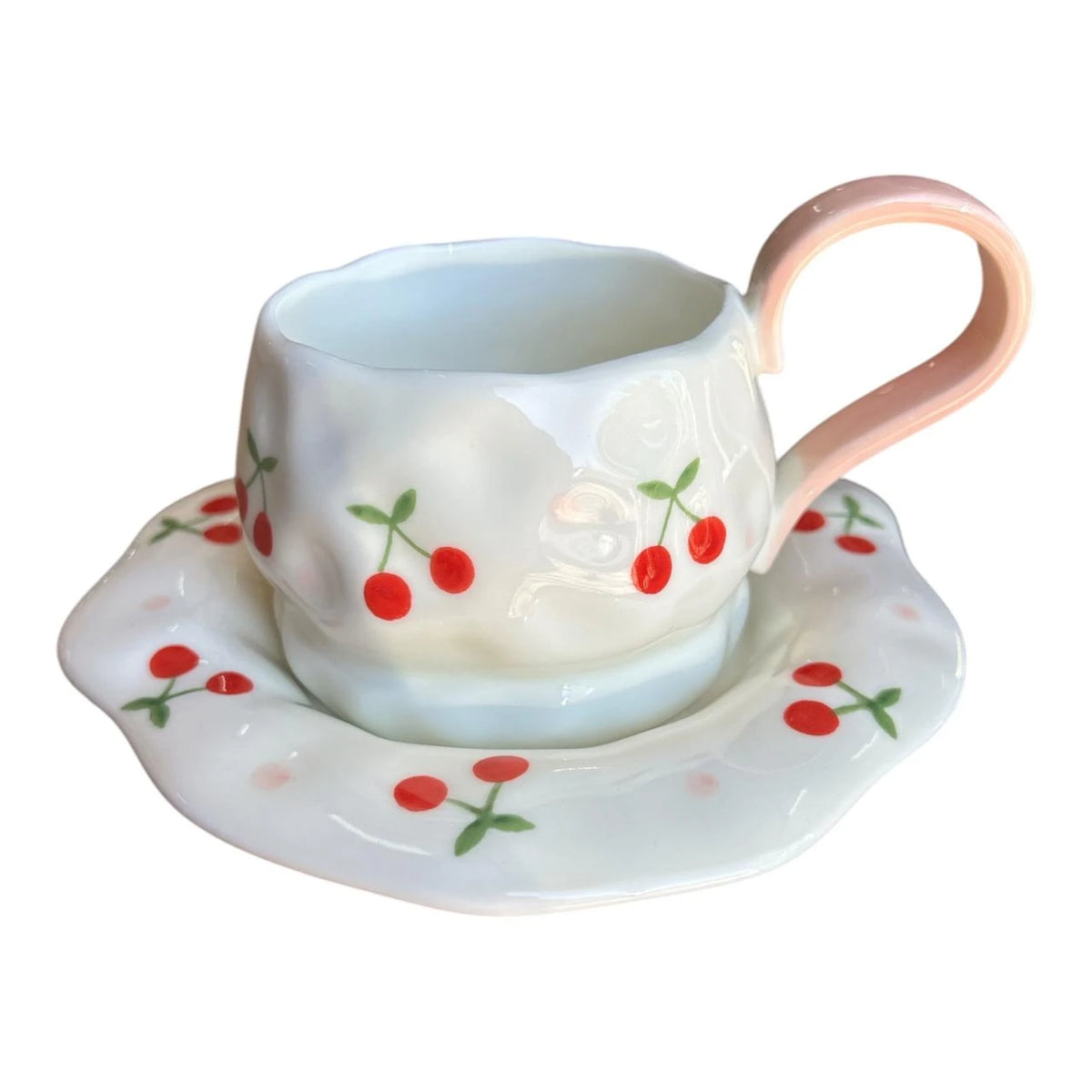 Cherries Ceramic Cup and Saucer Set (assorted colours)