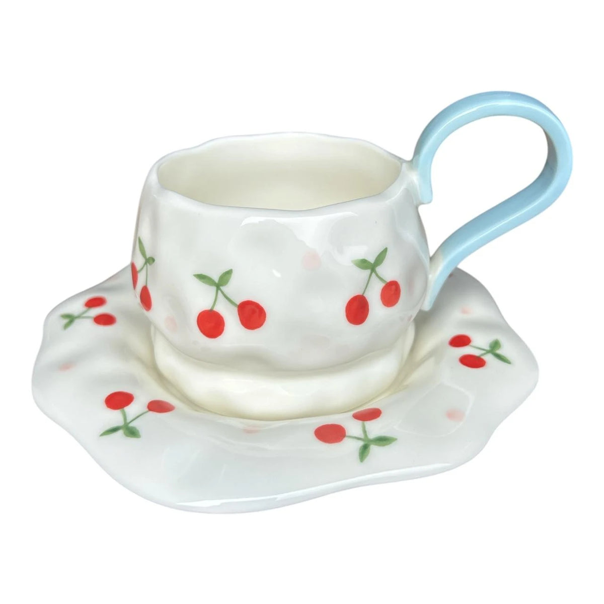 Cherries Ceramic Cup and Saucer Set (assorted colours)