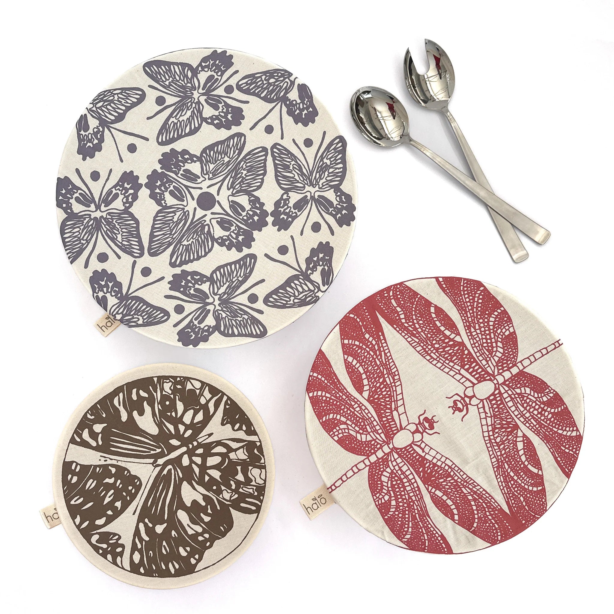 Butterflies and Dragonflies Cotton Dish Covers (Large Set of 3)