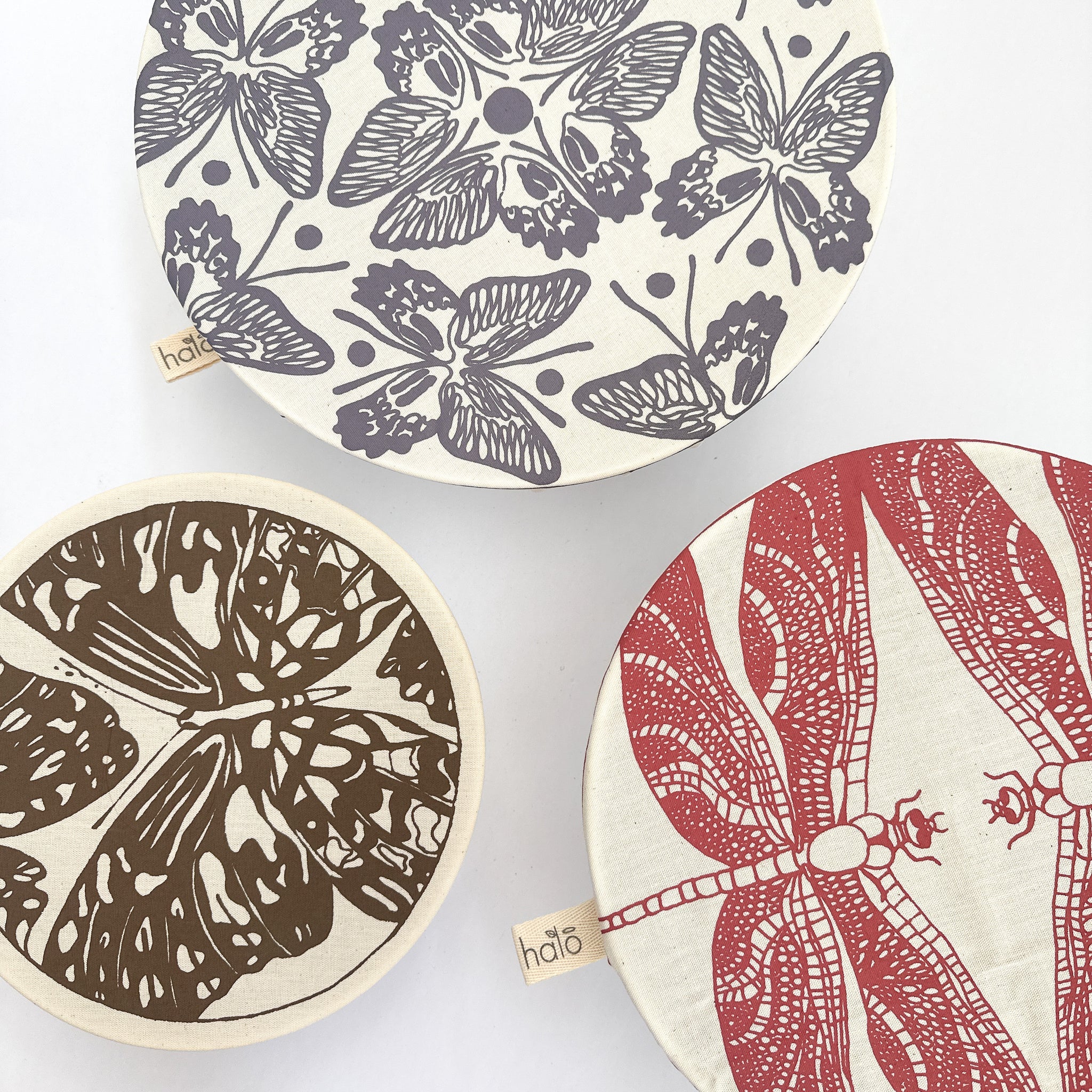 Butterflies and Dragonflies Cotton Dish Covers (Large Set of 3)