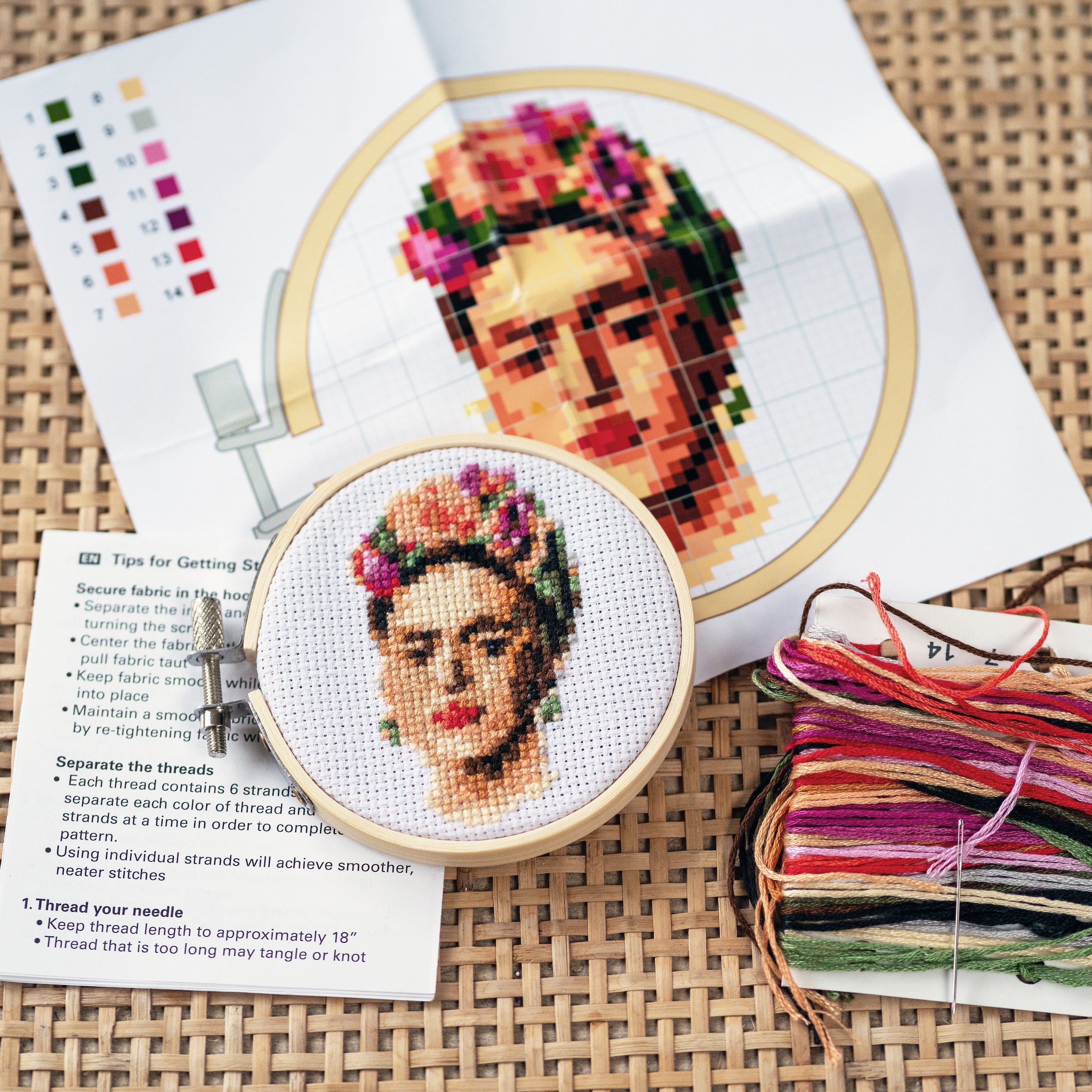 Frida Kahlo Mini Cross-Stitch Embroidery Kit