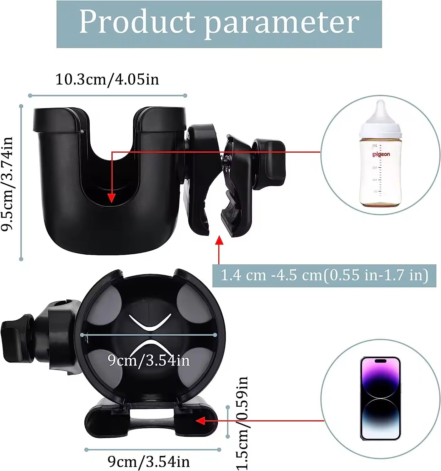 Cell Phone and Cup Holder Caddy (for prams, trolleys, bikes etc.)