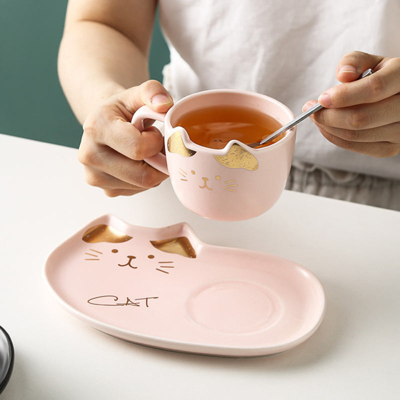 Cat Mug and Snack Tray Set (assorted colours)