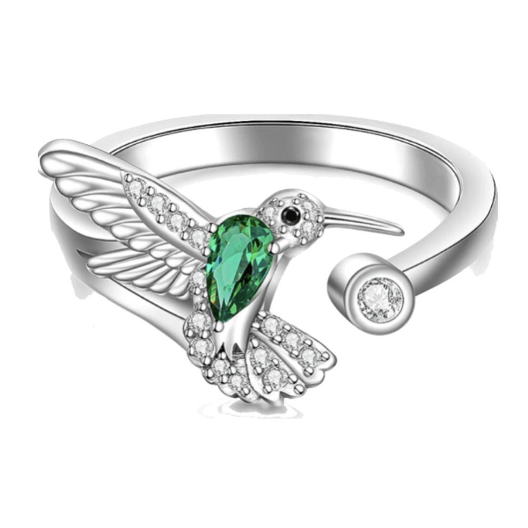 Sterling Silver Hummingbird Adjustable Ring